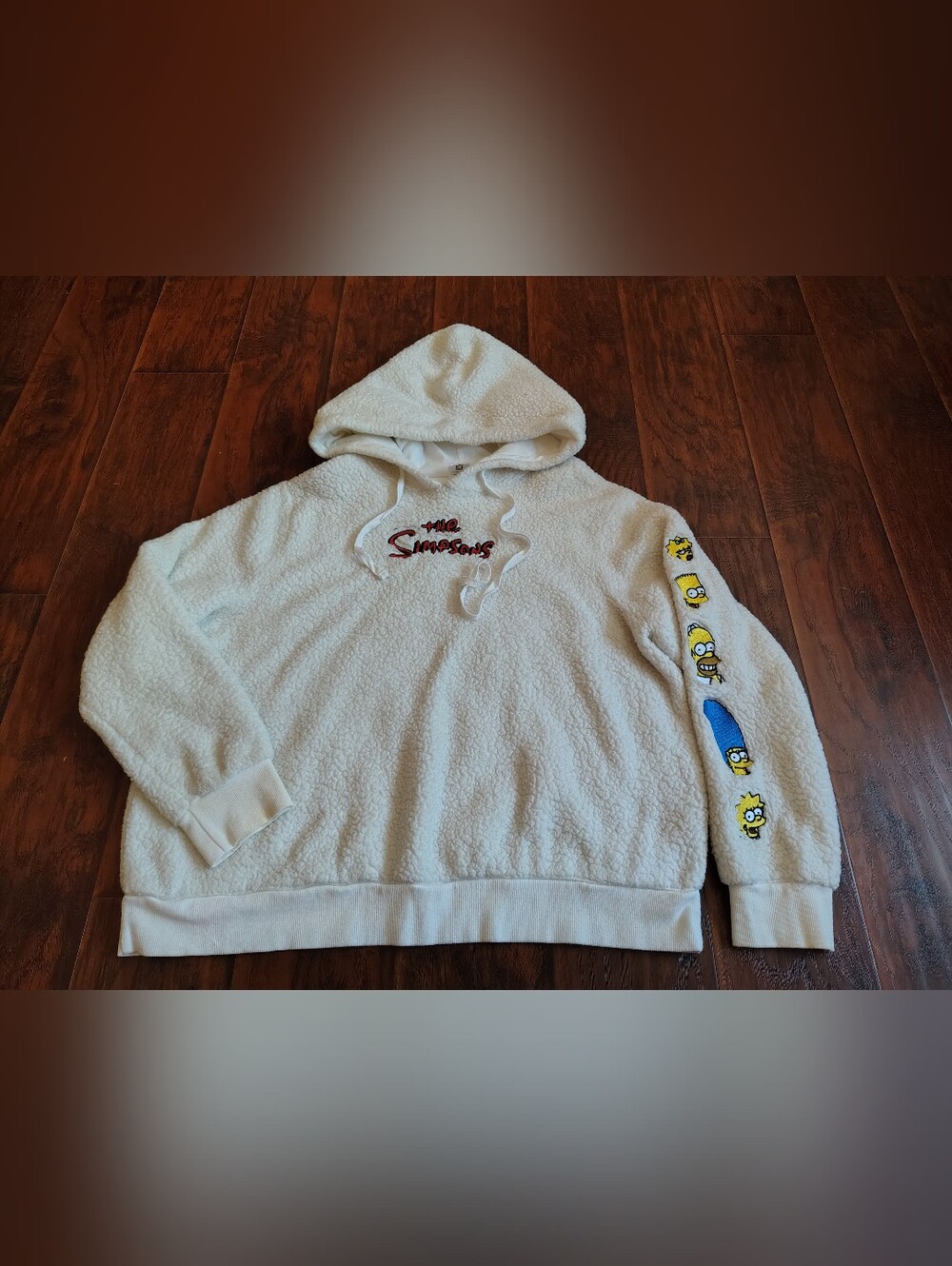 The Simpsons cream fluffy fleece embroidered pullover hoodie Size 2X